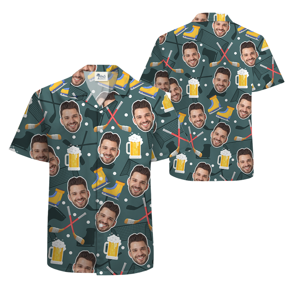 Beer And Hockey Custom Face Hawaiian Shirt