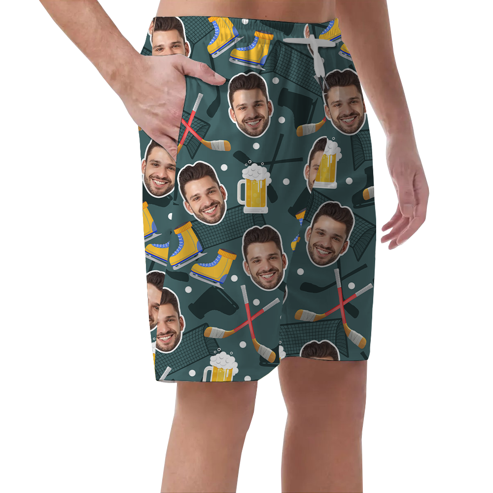 Custom Face Ice Hockey Hawaiian Beach Shorts