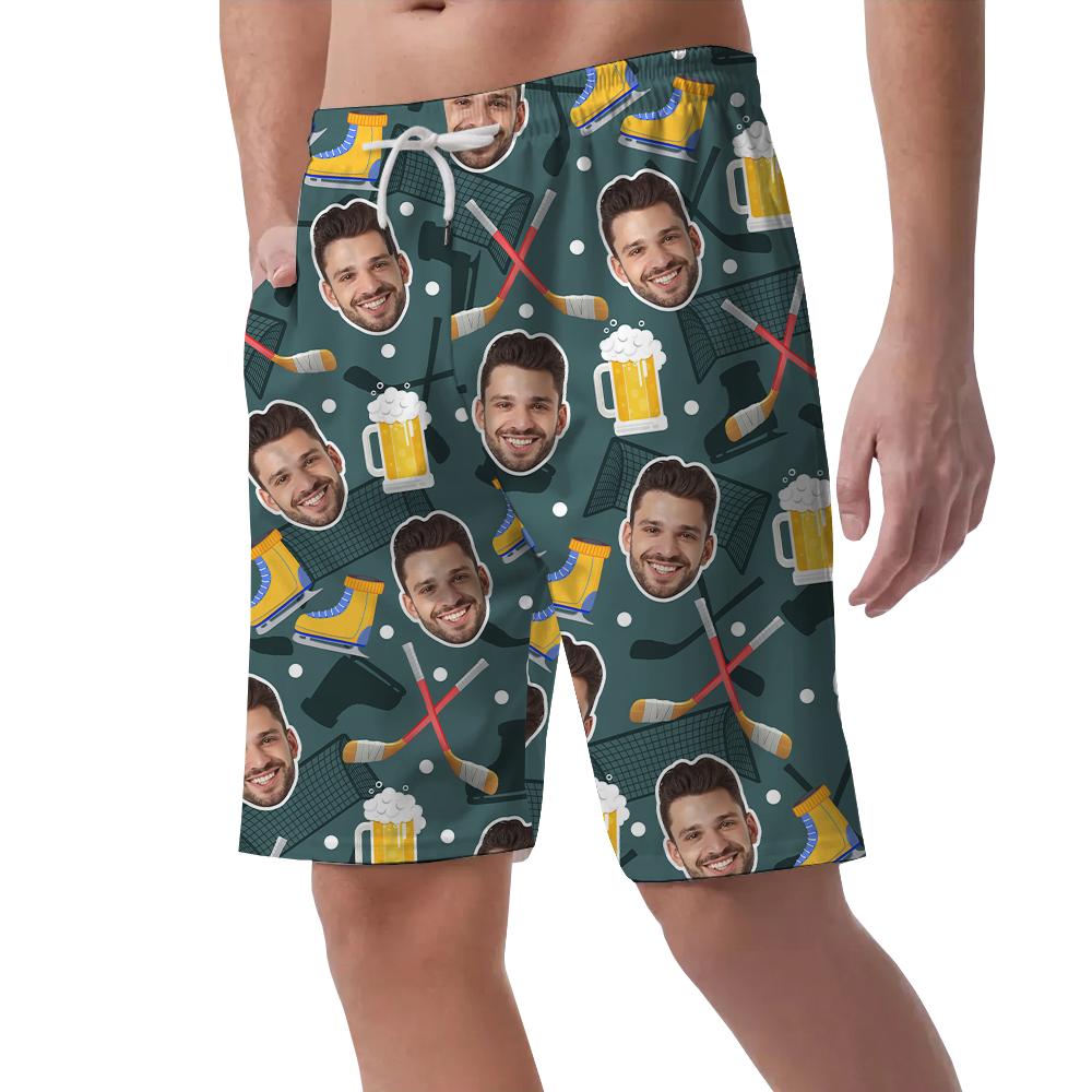 Custom Face Ice Hockey Hawaiian Beach Shorts