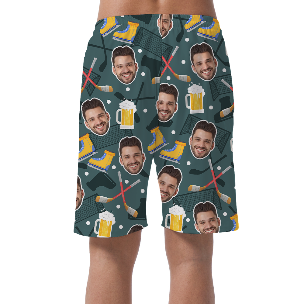 Custom Face Ice Hockey Hawaiian Beach Shorts