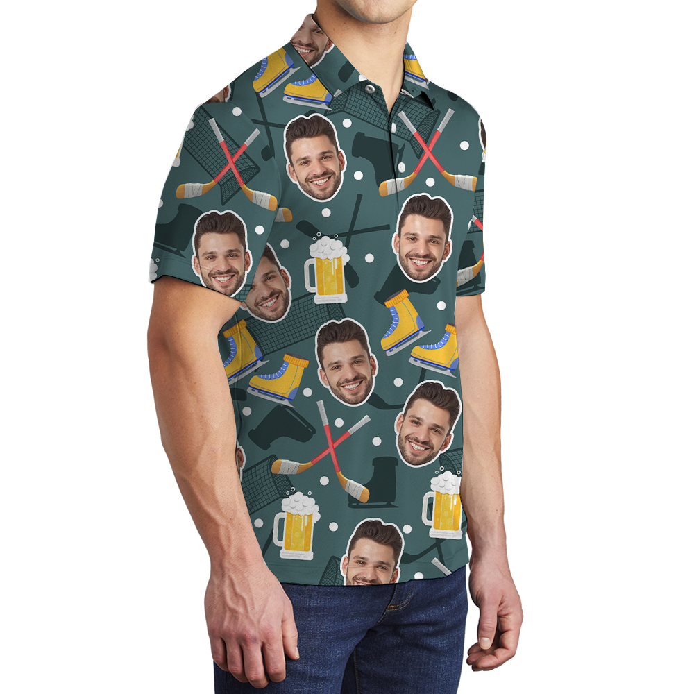 Custom Face Beer Hockey Polo Shirt