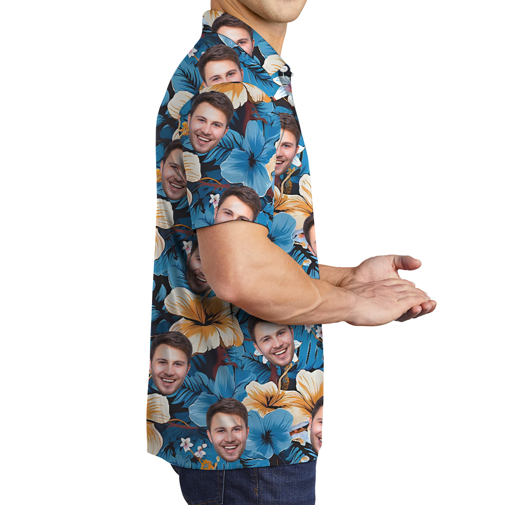 Custom Multiple Faces Blue Floral Polo Golf Shirt