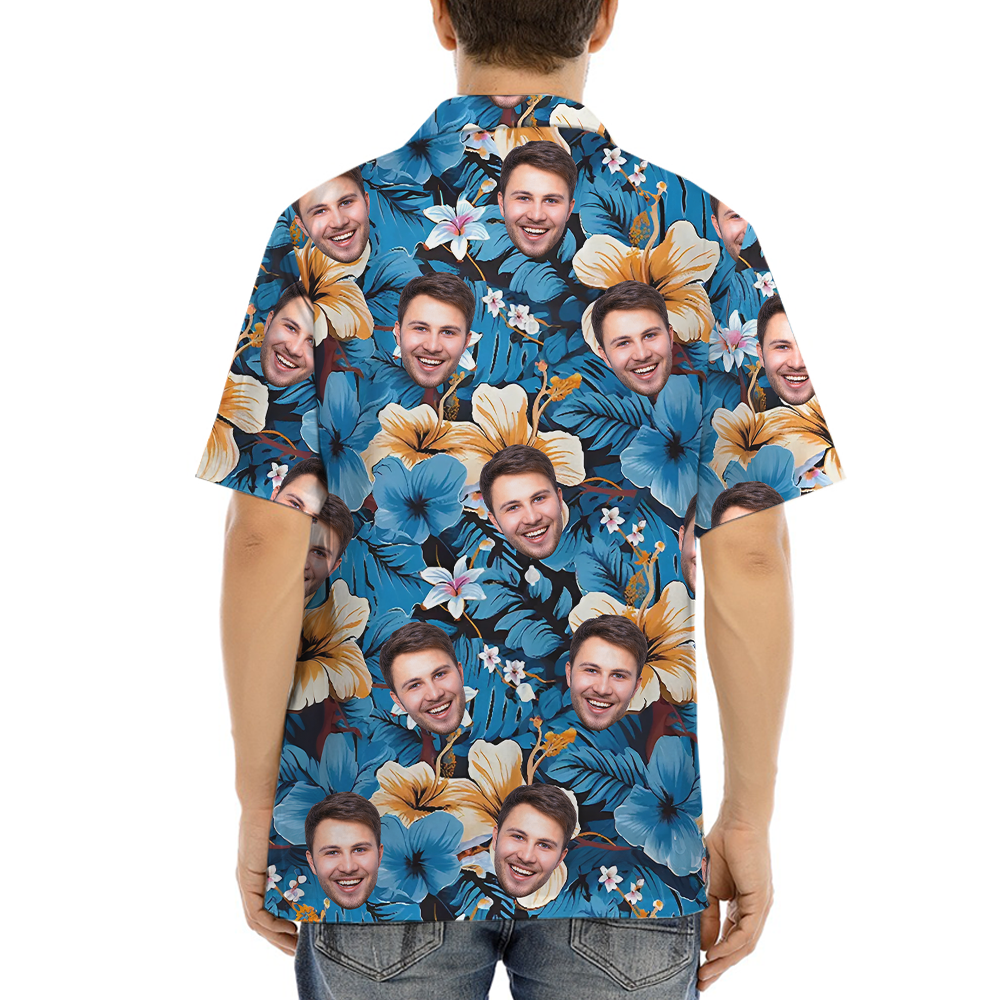 Blue Hibiscus Hawaiian Shirt With Custom 1-5 Faces