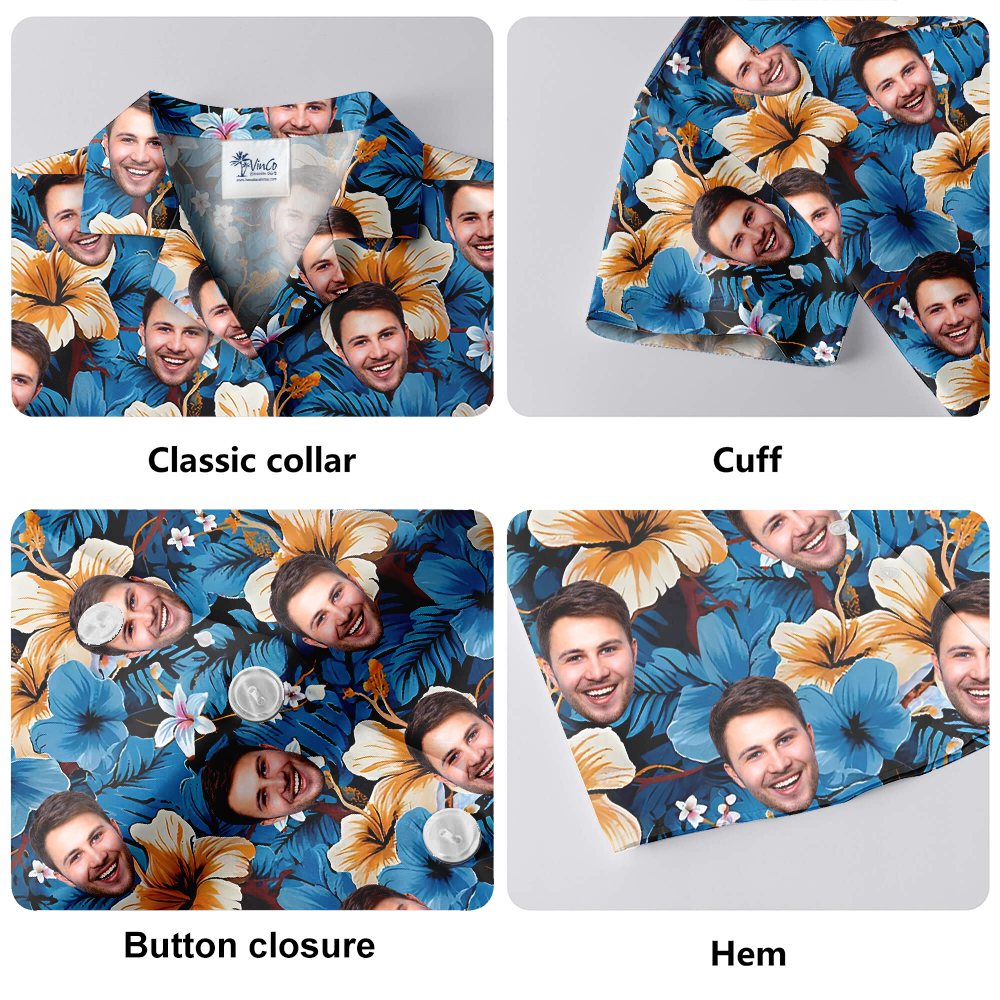Blue Hibiscus Hawaiian Shirt With Custom 1-5 Faces