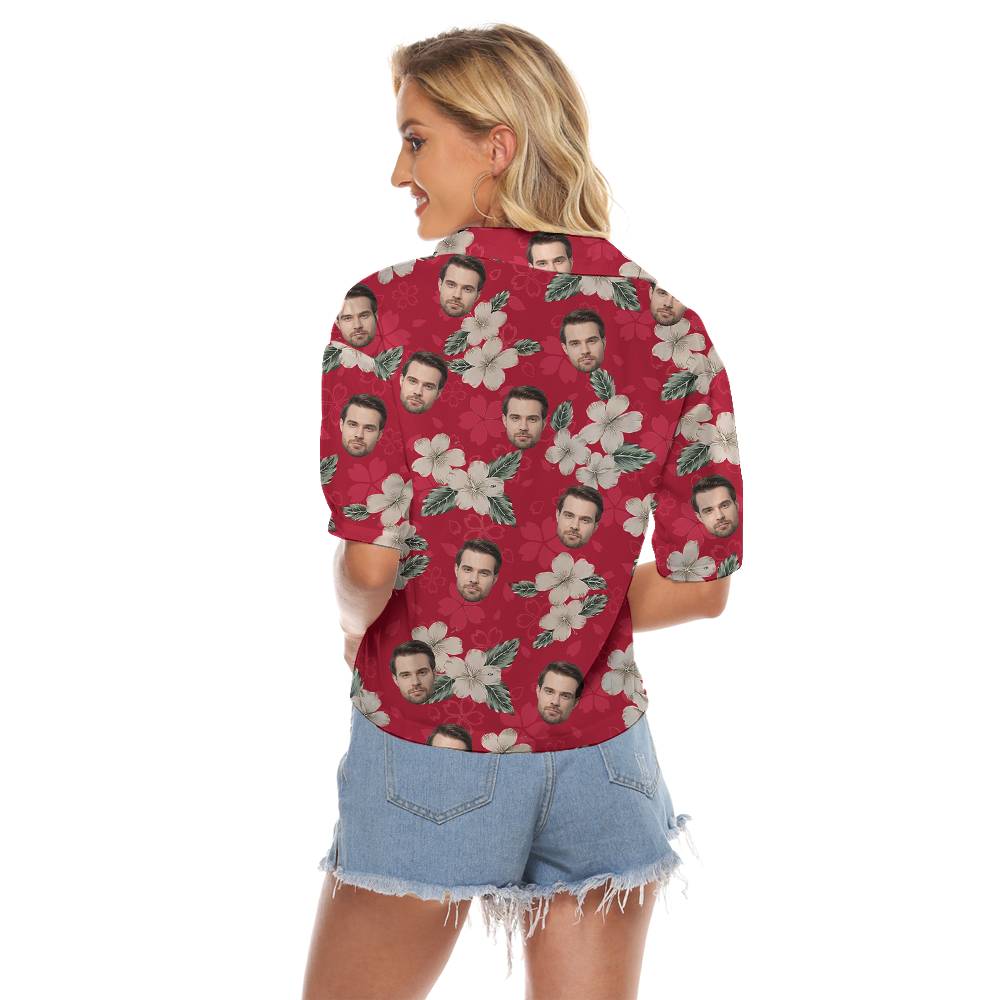 Custom Face Hibiscus Red Women's Cropped Shirt