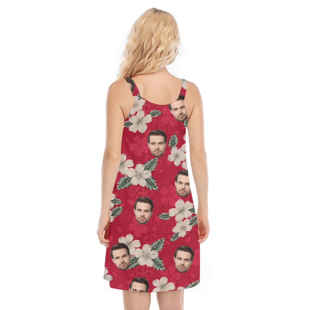 Vintage Hibiscus Red Cami Dress With Custom Face