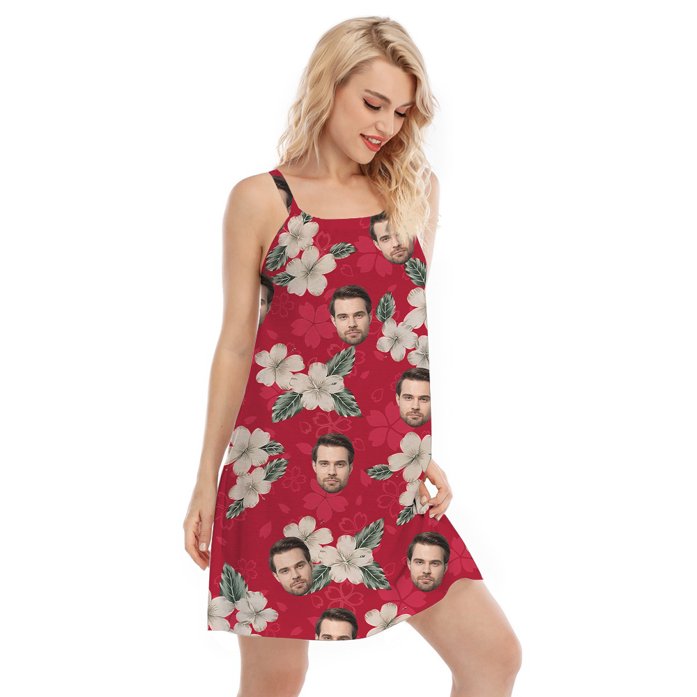 Vintage Hibiscus Red Cami Dress With Custom Face