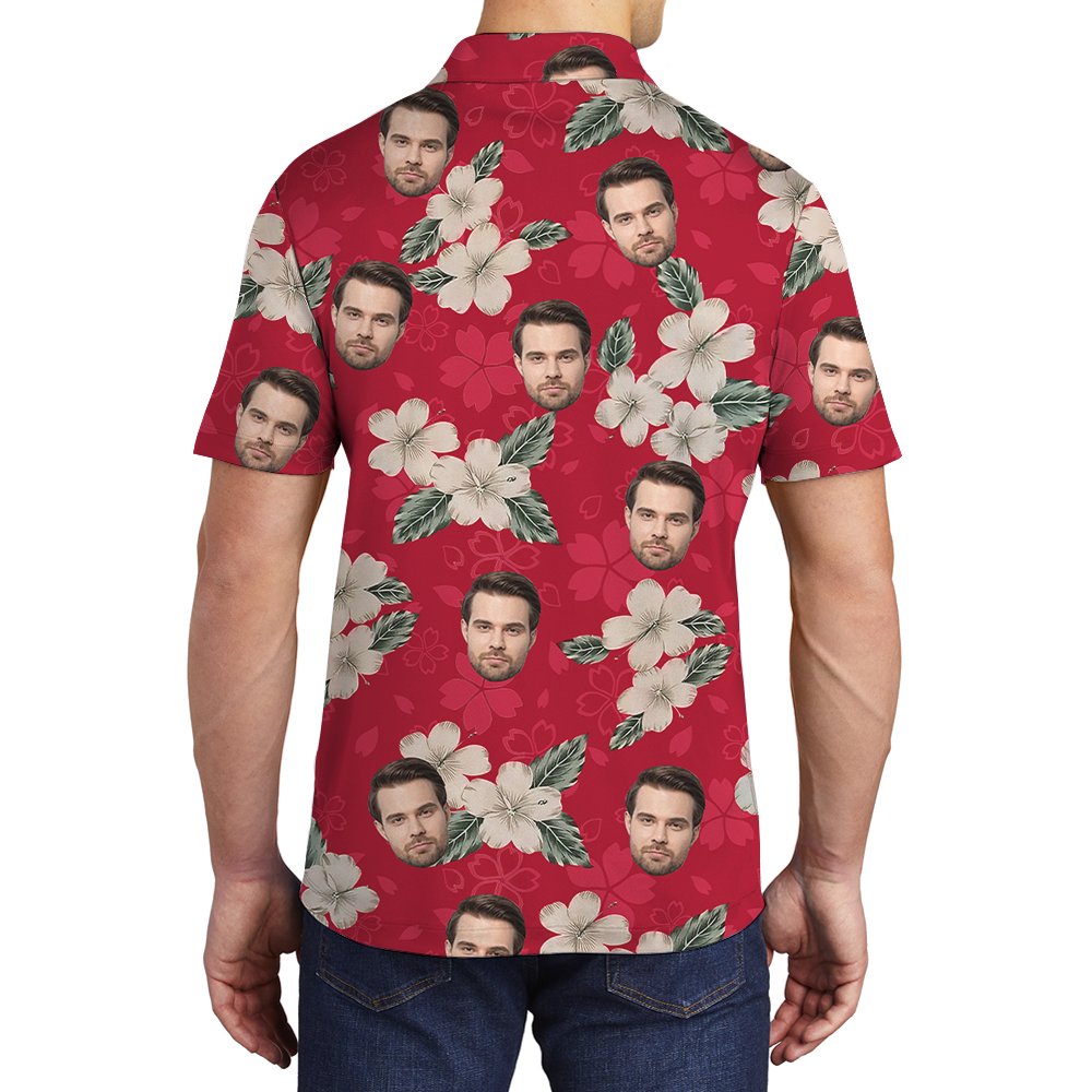 Personalized Floral Red Polo Shirt With 1-5 Faces