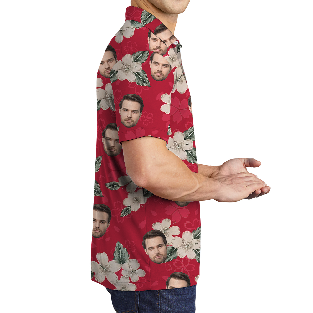 Personalized Floral Red Polo Shirt With 1-5 Faces