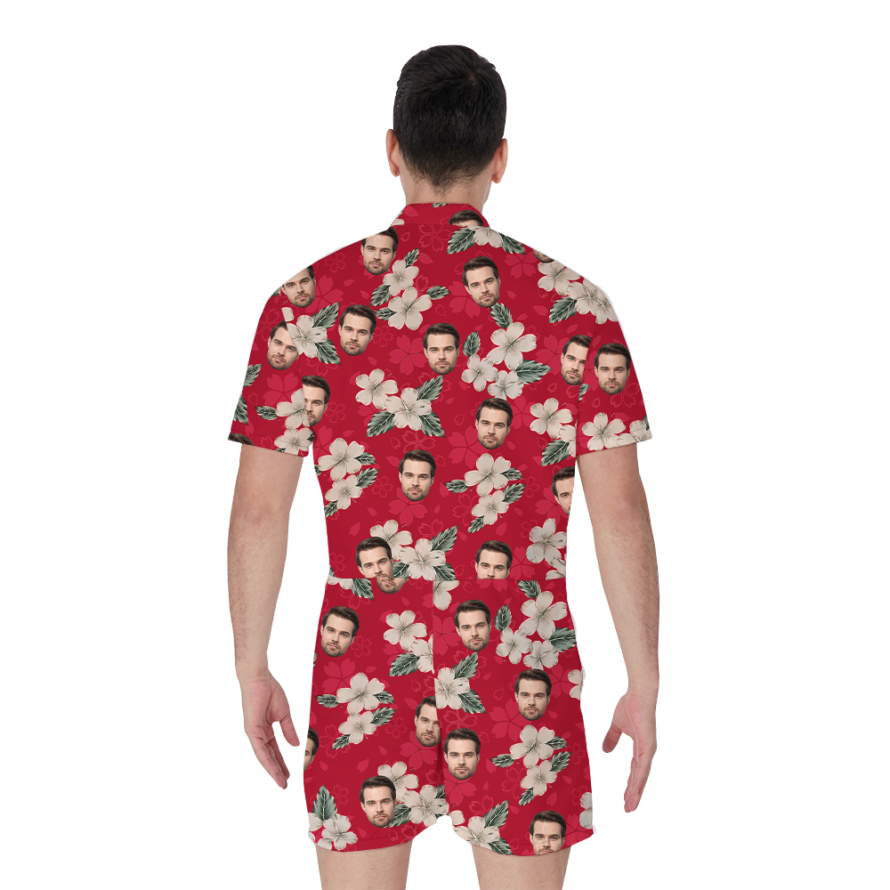 Custom Face Hibiscus Red Hawaiian Romper