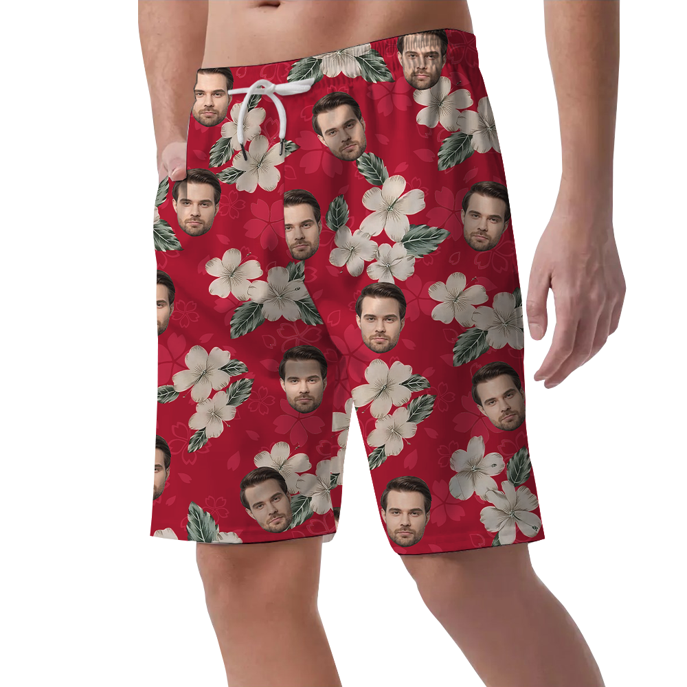 Custom Face Floral Vintage Hawaiian Beach Shorts