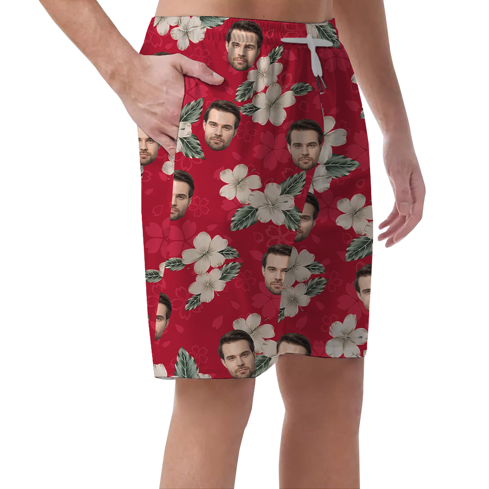 Custom Face Floral Vintage Hawaiian Beach Shorts