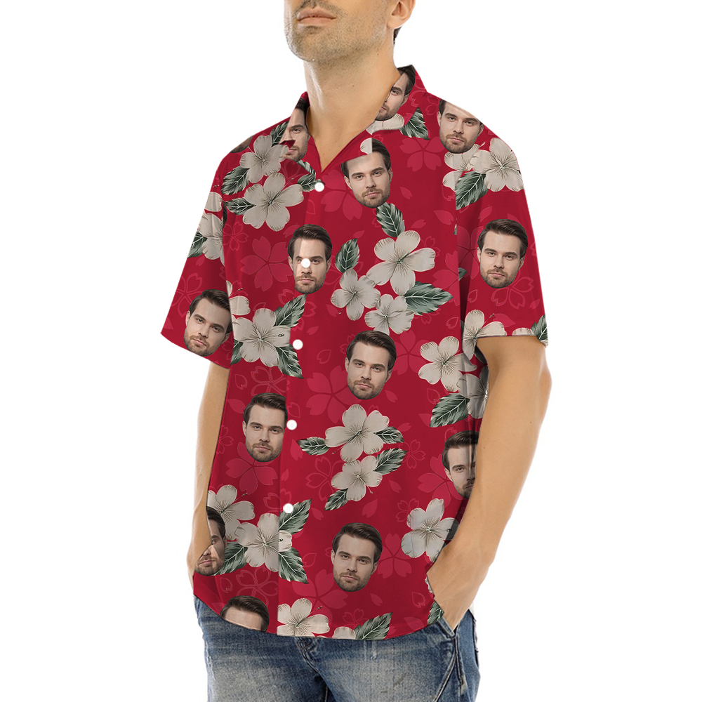 Custom Face Hibiscus Red Hawaiian Shirt