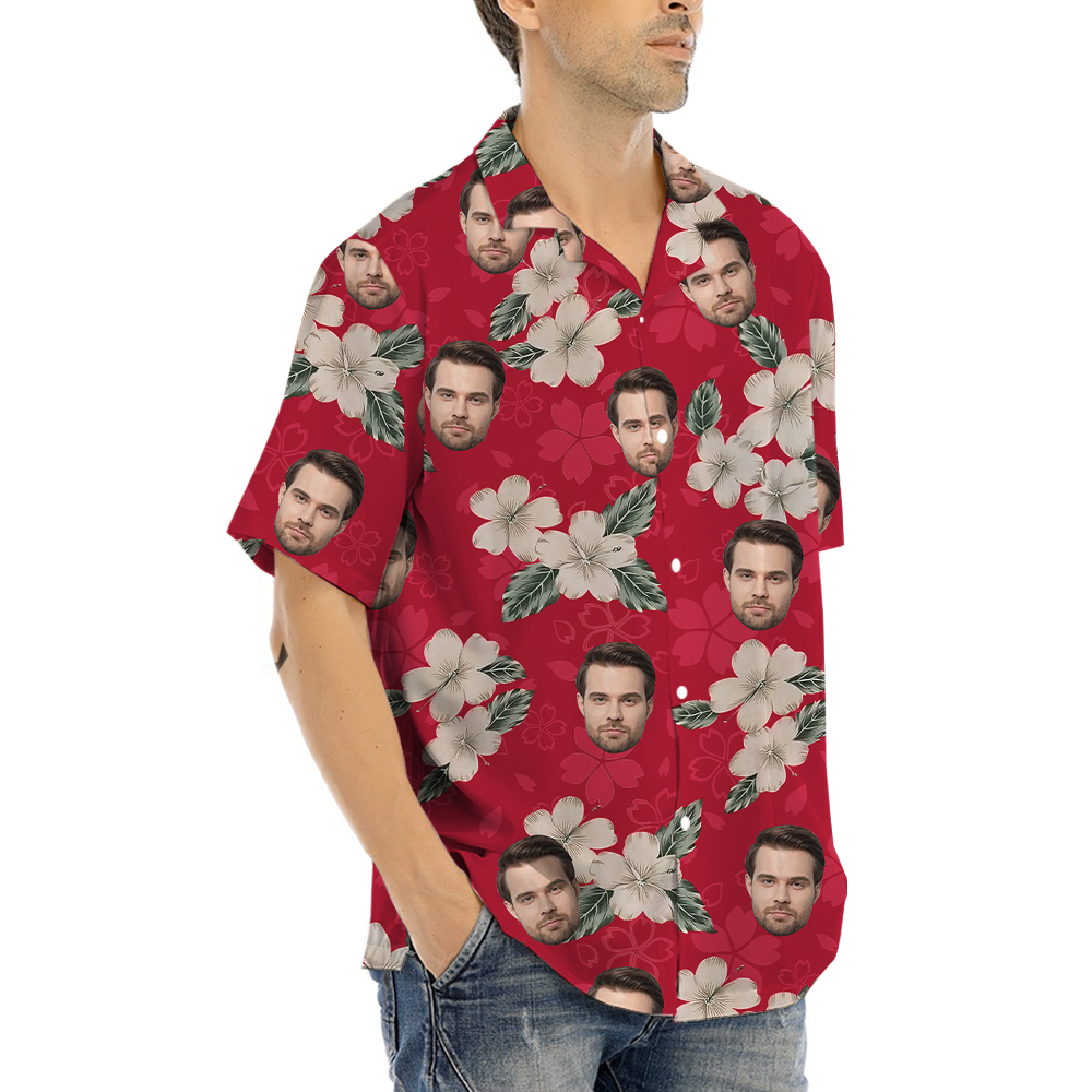 Custom Face Hibiscus Red Hawaiian Shirt