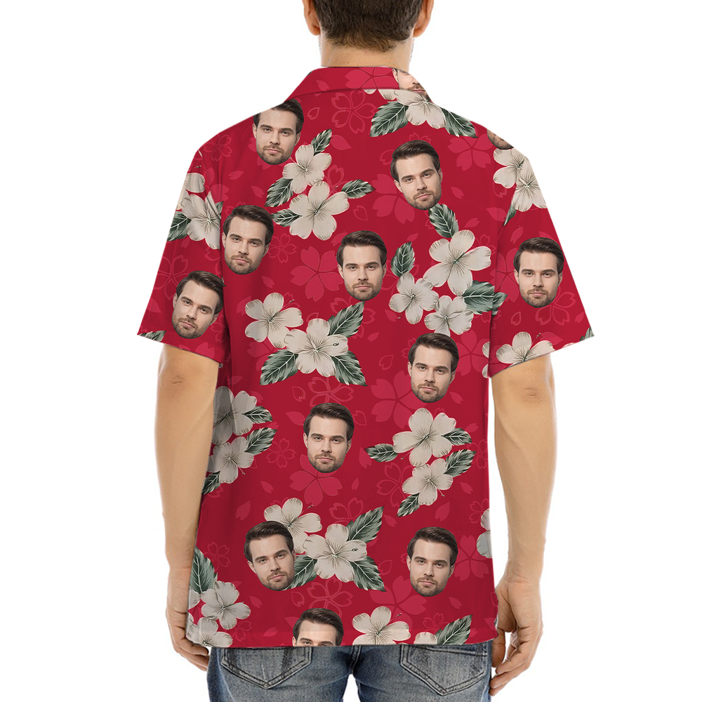 Custom Face Hibiscus Red Hawaiian Shirt