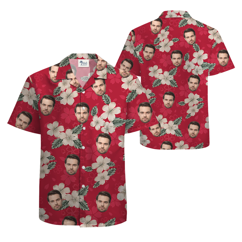 Custom Face Hibiscus Red Hawaiian Shirt