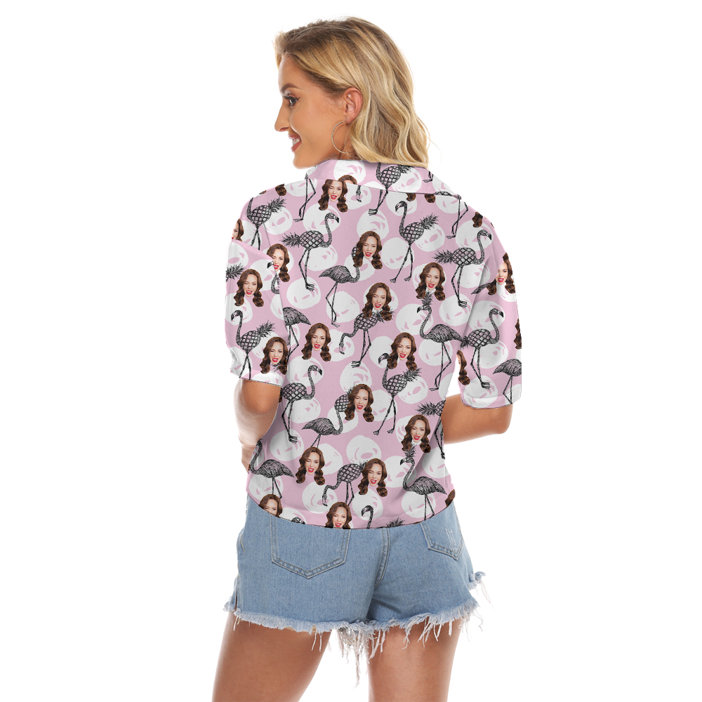 Pink Pineapple Flamingo Women's Cropped Shirt With Custom Face