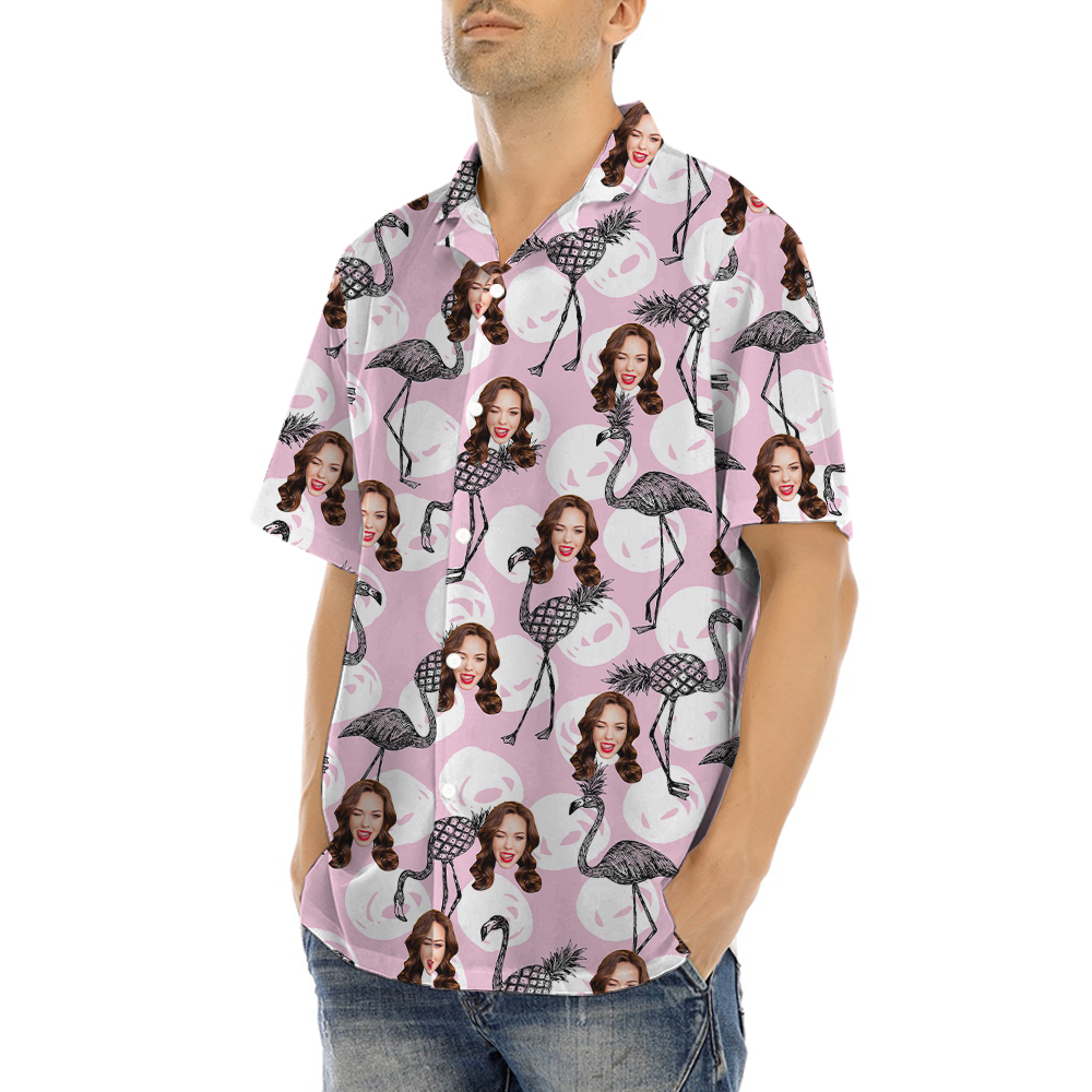 Flamingo Pineapple Custom Face Pink Hawaiian Shirt