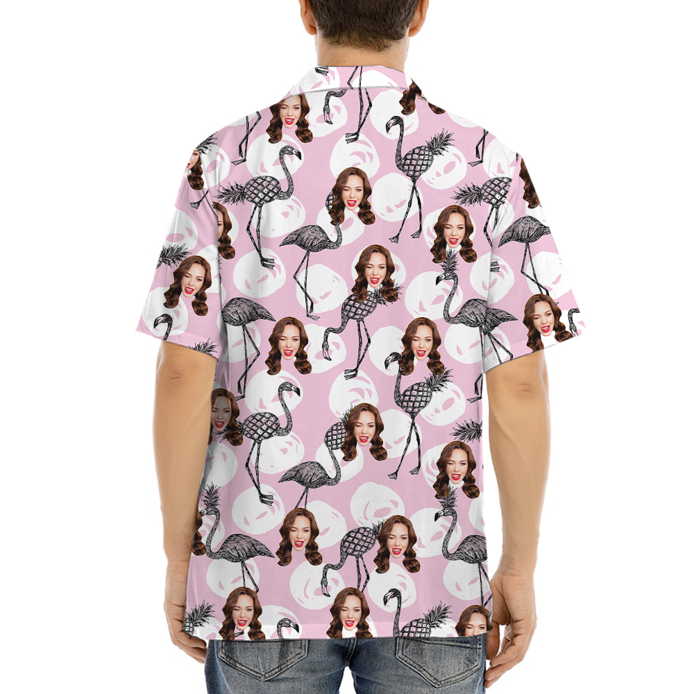 Flamingo Pineapple Custom Face Pink Hawaiian Shirt