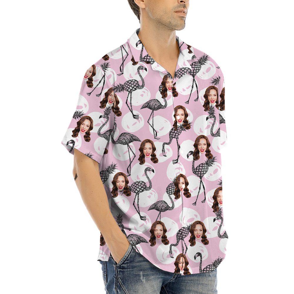 Flamingo Pineapple Custom Face Pink Hawaiian Shirt