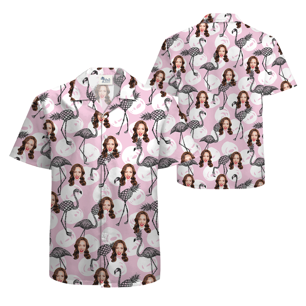 Flamingo Pineapple Custom Face Pink Hawaiian Shirt
