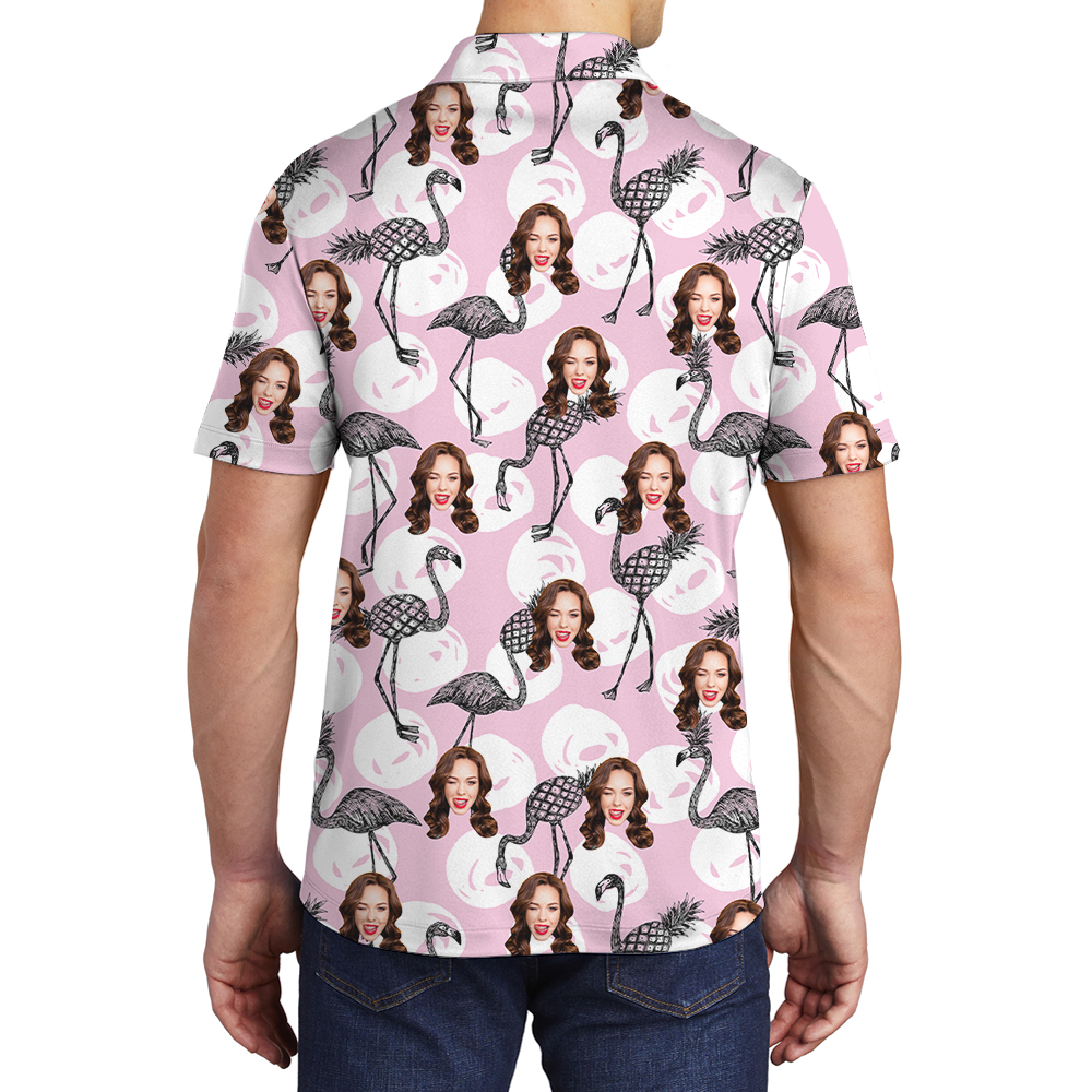 Funny Custom 1-4 Faces Flamingo Pineapple Golf Shirt