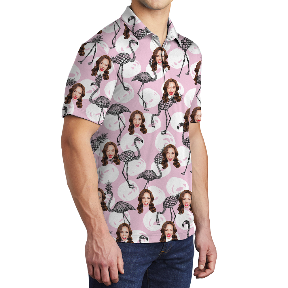 Funny Custom 1-4 Faces Flamingo Pineapple Golf Shirt