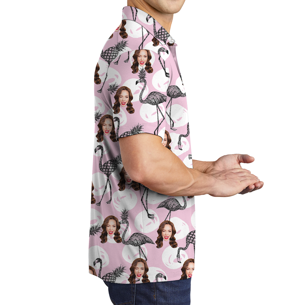 Funny Custom 1-4 Faces Flamingo Pineapple Golf Shirt