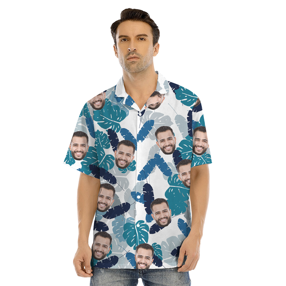 Custom Face Blue Tropical Family Matching Hawaiian Outfits