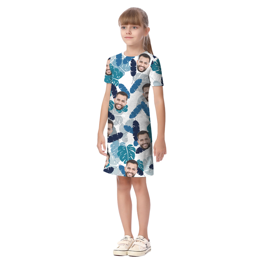 Custom Face Blue Tropical Family Matching Hawaiian Outfits