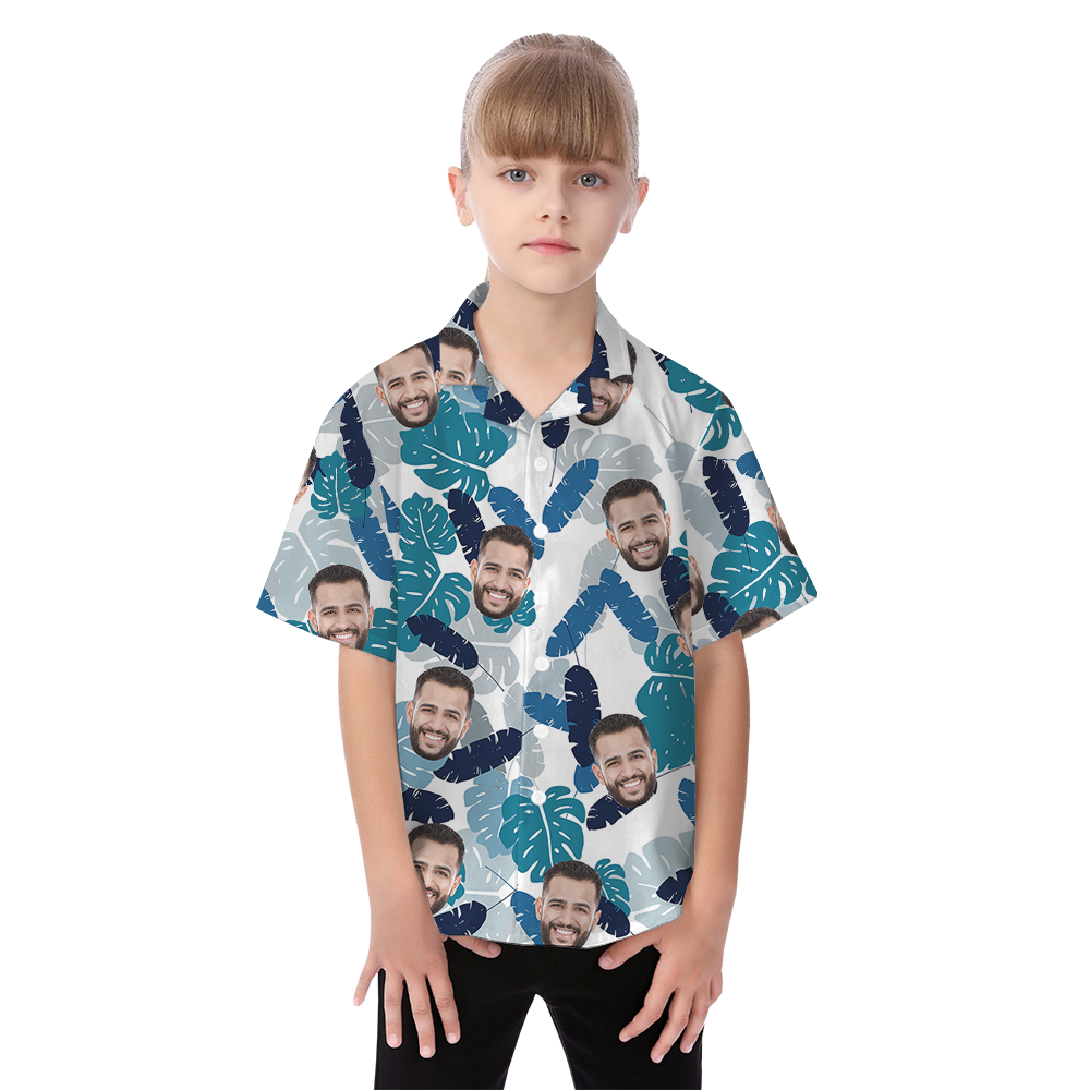 Custom Face Blue Tropical Family Matching Hawaiian Outfits