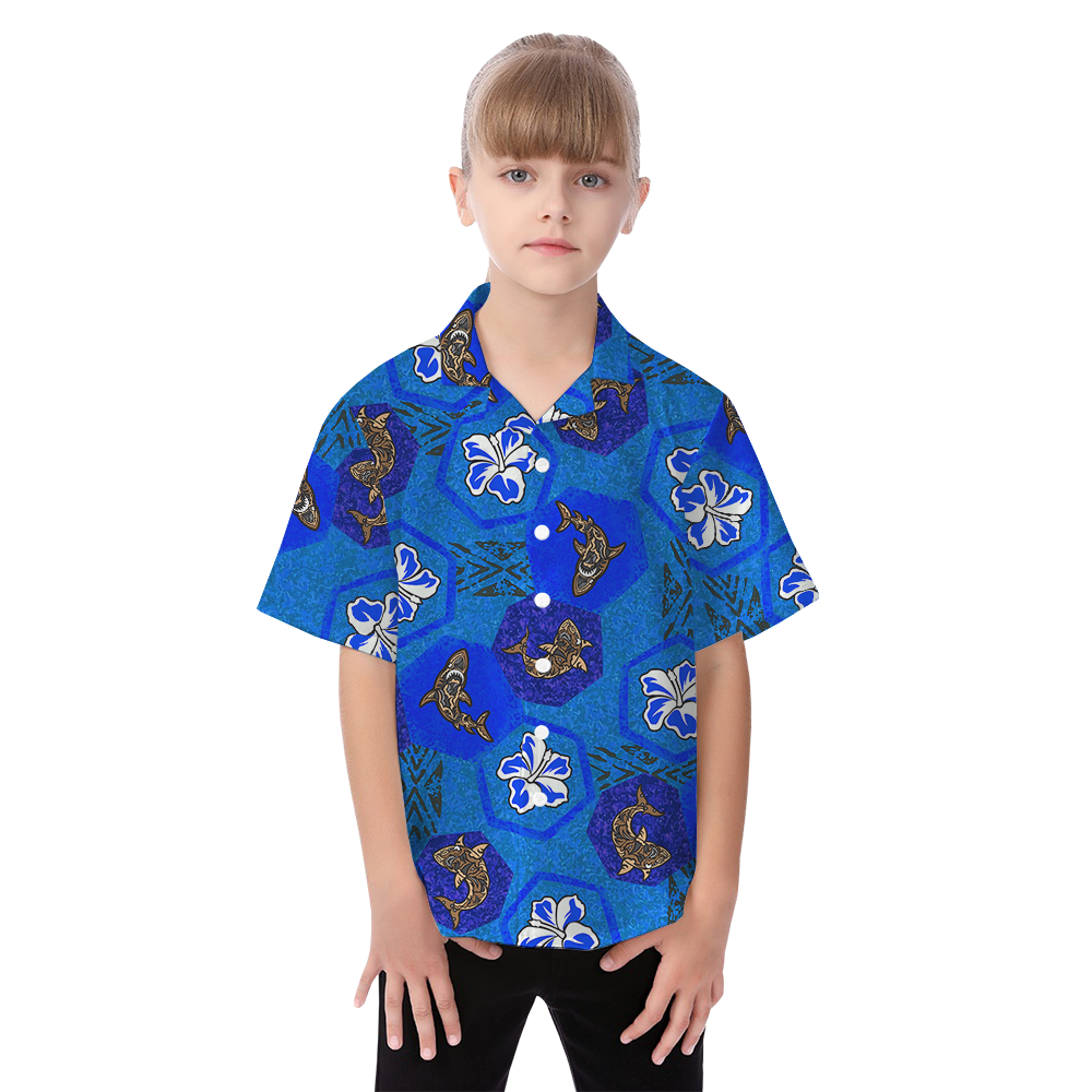 Vintage Shark Navy Matching Hawaiian Outfits For Family