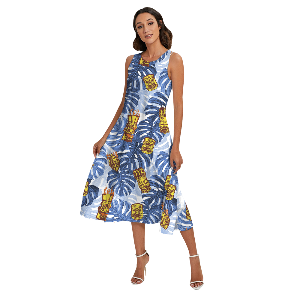 Cute Tiki Tropical Blue Matching Family Hawaiian Outfits