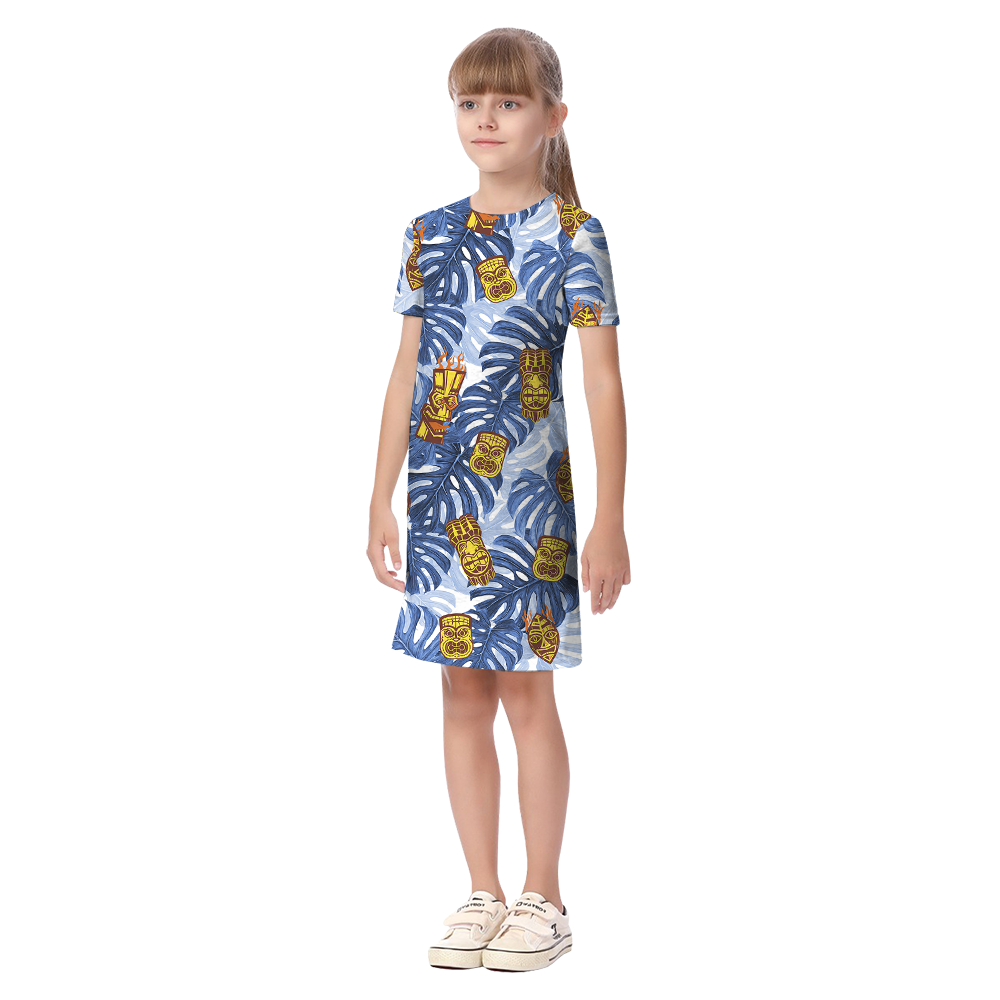 Cute Tiki Tropical Blue Matching Family Hawaiian Outfits