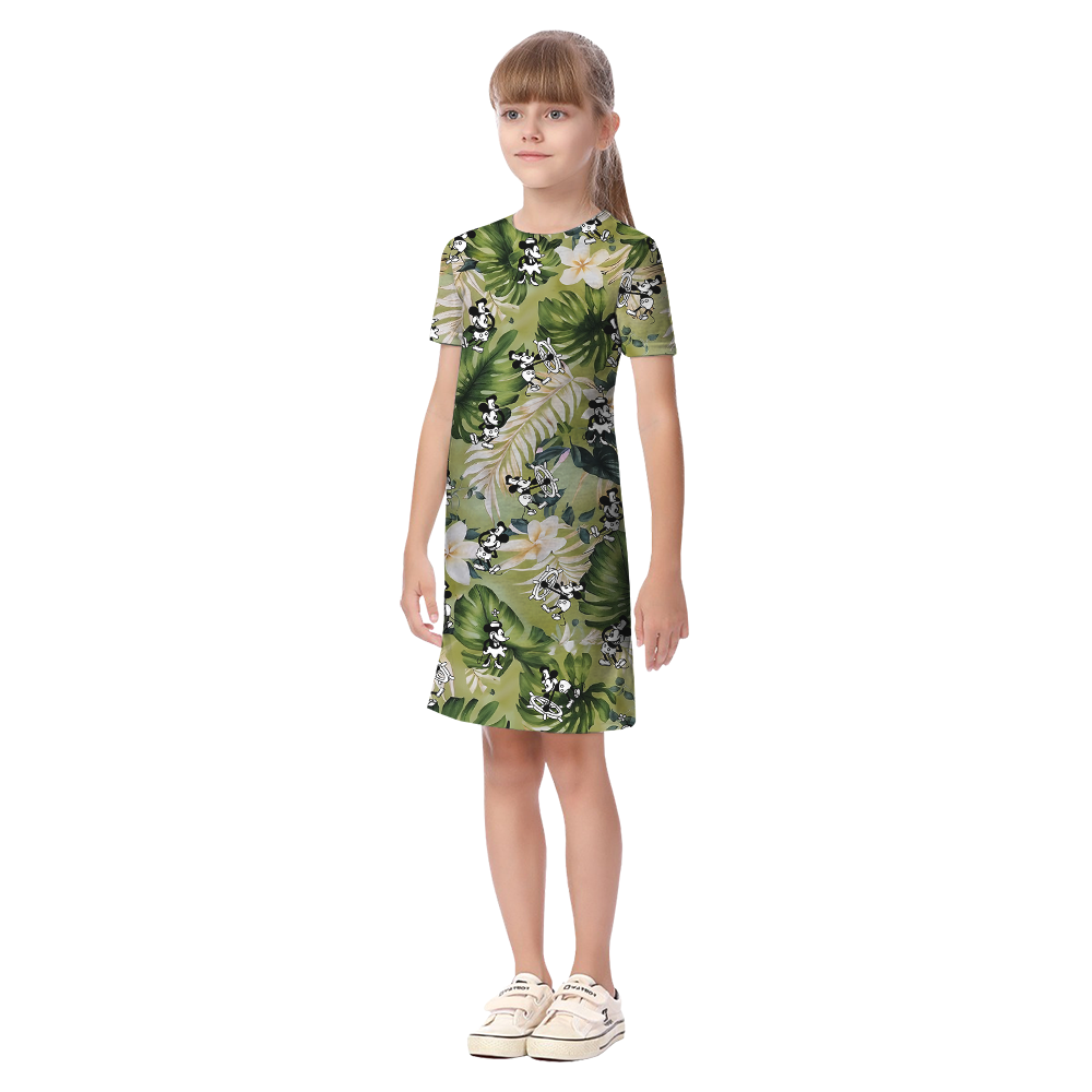 Green Floral Mickey Steamboat Willie Matching Hawaiian Outfits For Family