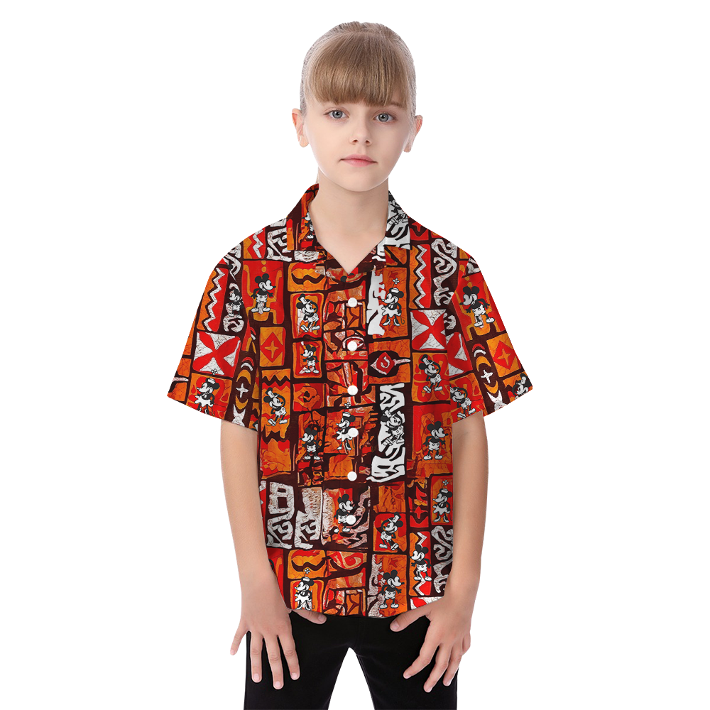 Vintage Mickey Steamboat Willie Orange Matching Hawaiian Outfits For Family