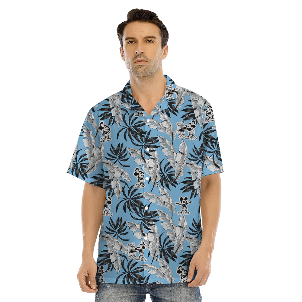 Tropical Blue Steamboat Willie Mickey Matching Family Hawaiian Shirt
