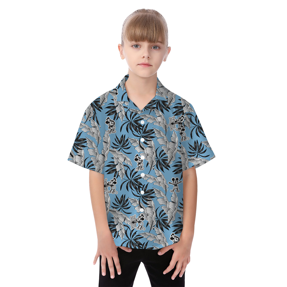 Tropical Blue Steamboat Willie Mickey Matching Family Hawaiian Shirt