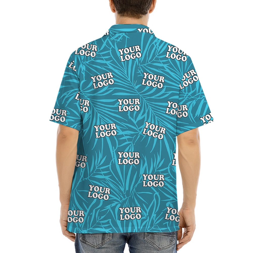 Custom Logo Deep Blue Leaves Hawaiian Shirt