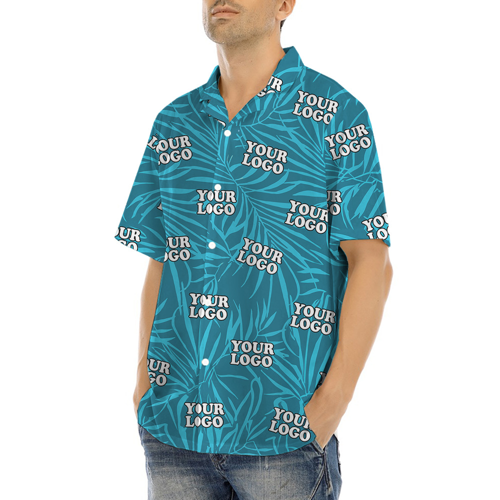 Custom Logo Deep Blue Leaves Hawaiian Shirt