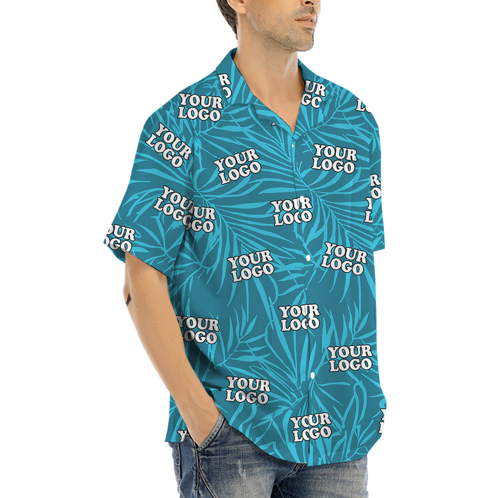 Custom Logo Deep Blue Leaves Hawaiian Shirt