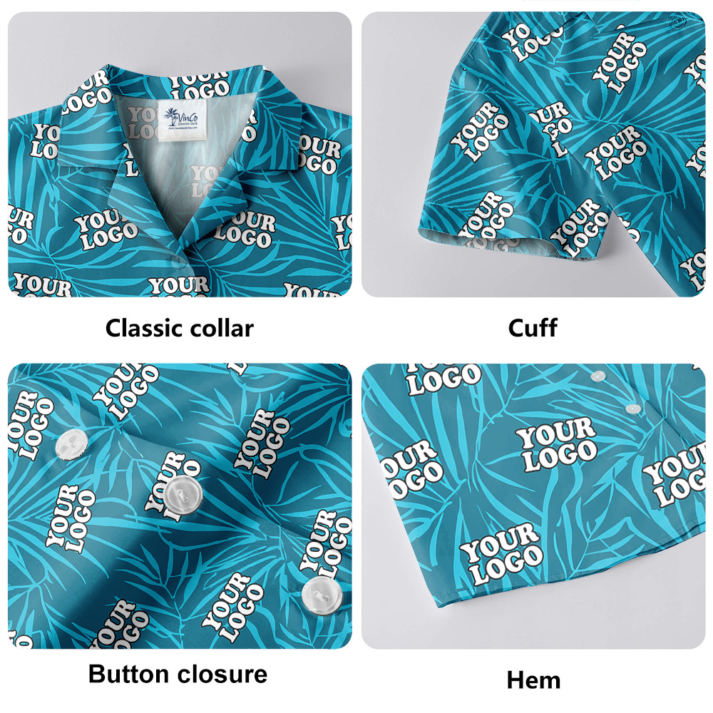 Custom Logo Deep Blue Leaves Hawaiian Shirt