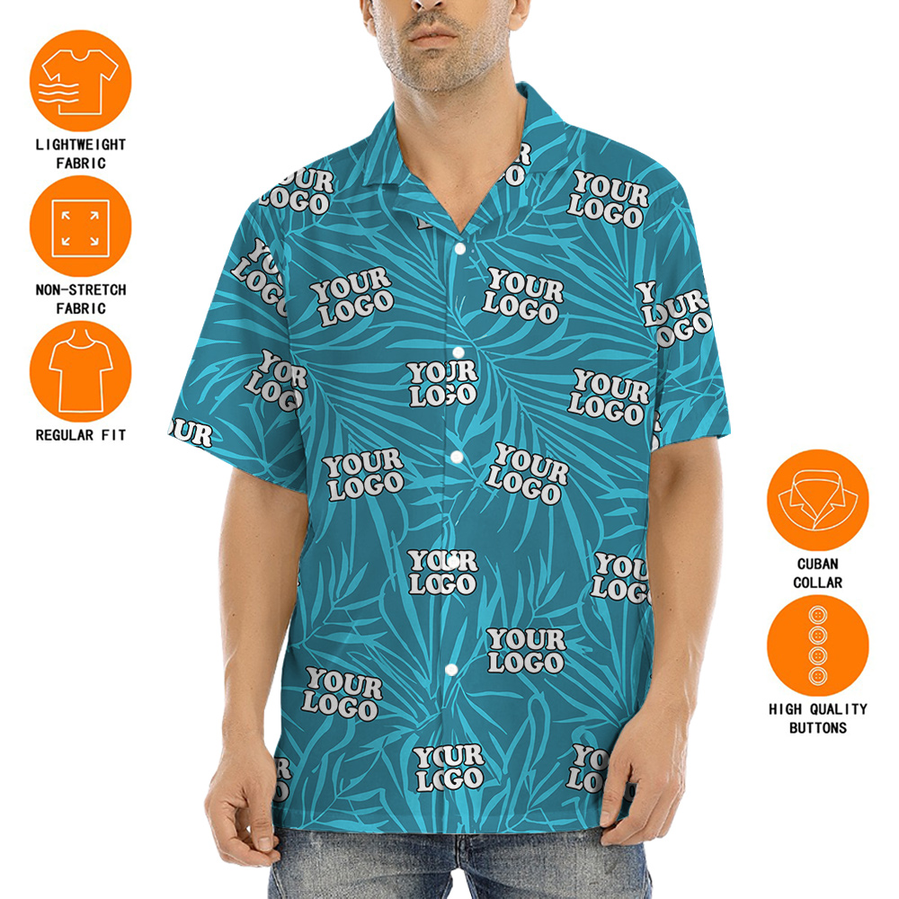 Custom Logo Deep Blue Leaves Hawaiian Shirt