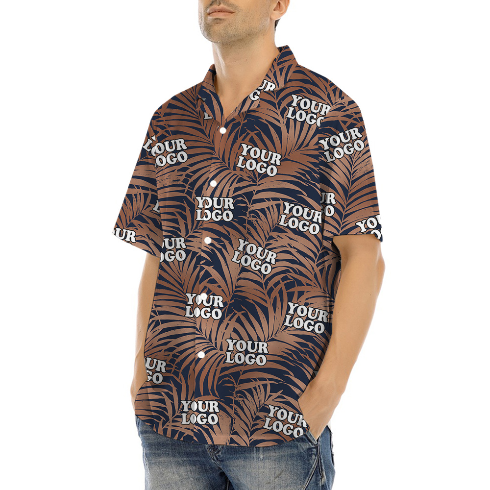 Custom Logo Brown Leaves Hawaiian Shirt