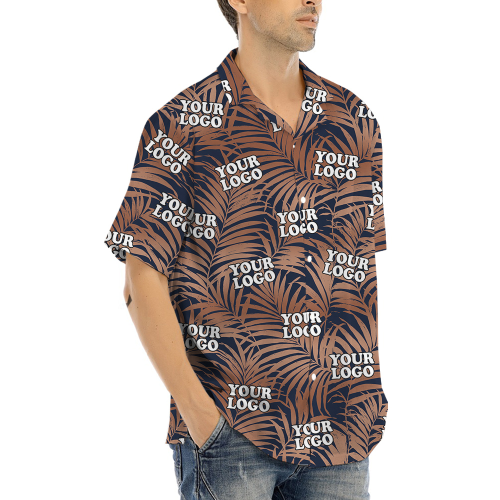 Custom Logo Brown Leaves Hawaiian Shirt