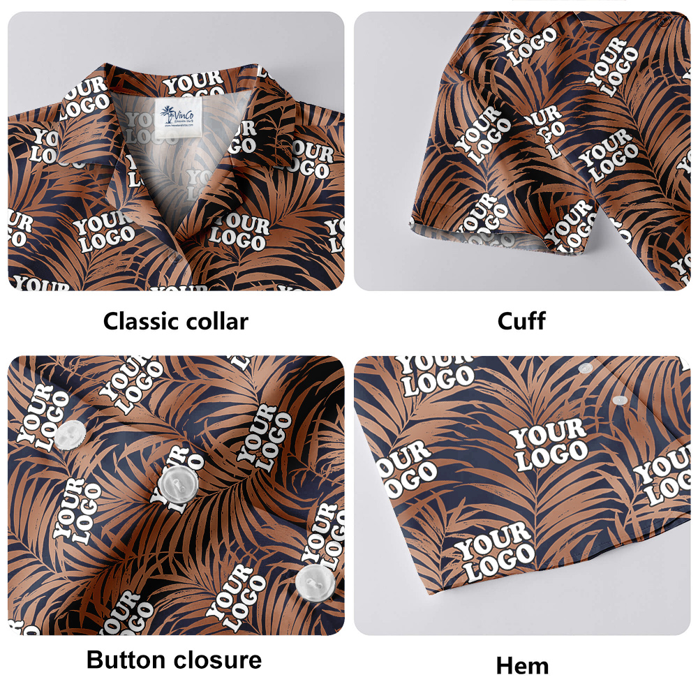 Custom Logo Brown Leaves Hawaiian Shirt