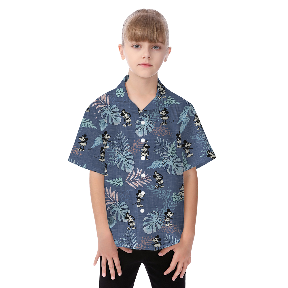 Navy Tropical Mickey Steamboat Willie Matching Family Hawaiian Outfits