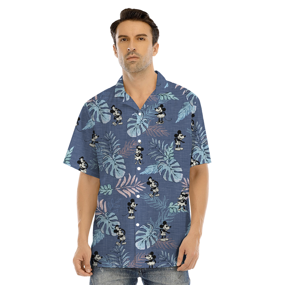 Navy Tropical Mickey Steamboat Willie Matching Family Hawaiian Outfits