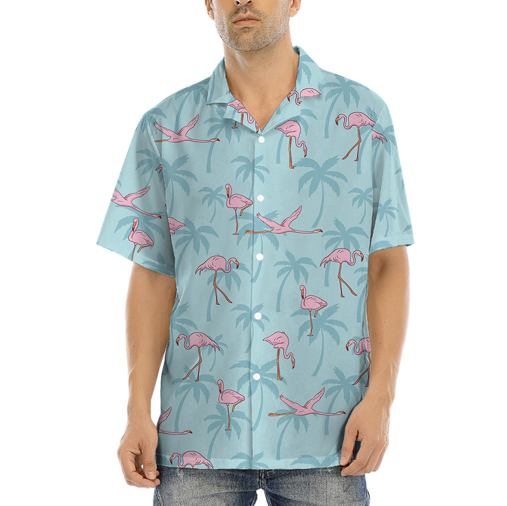 Flying Flamingo Light Blue Hawaiian Shirt for Men - variant image 1