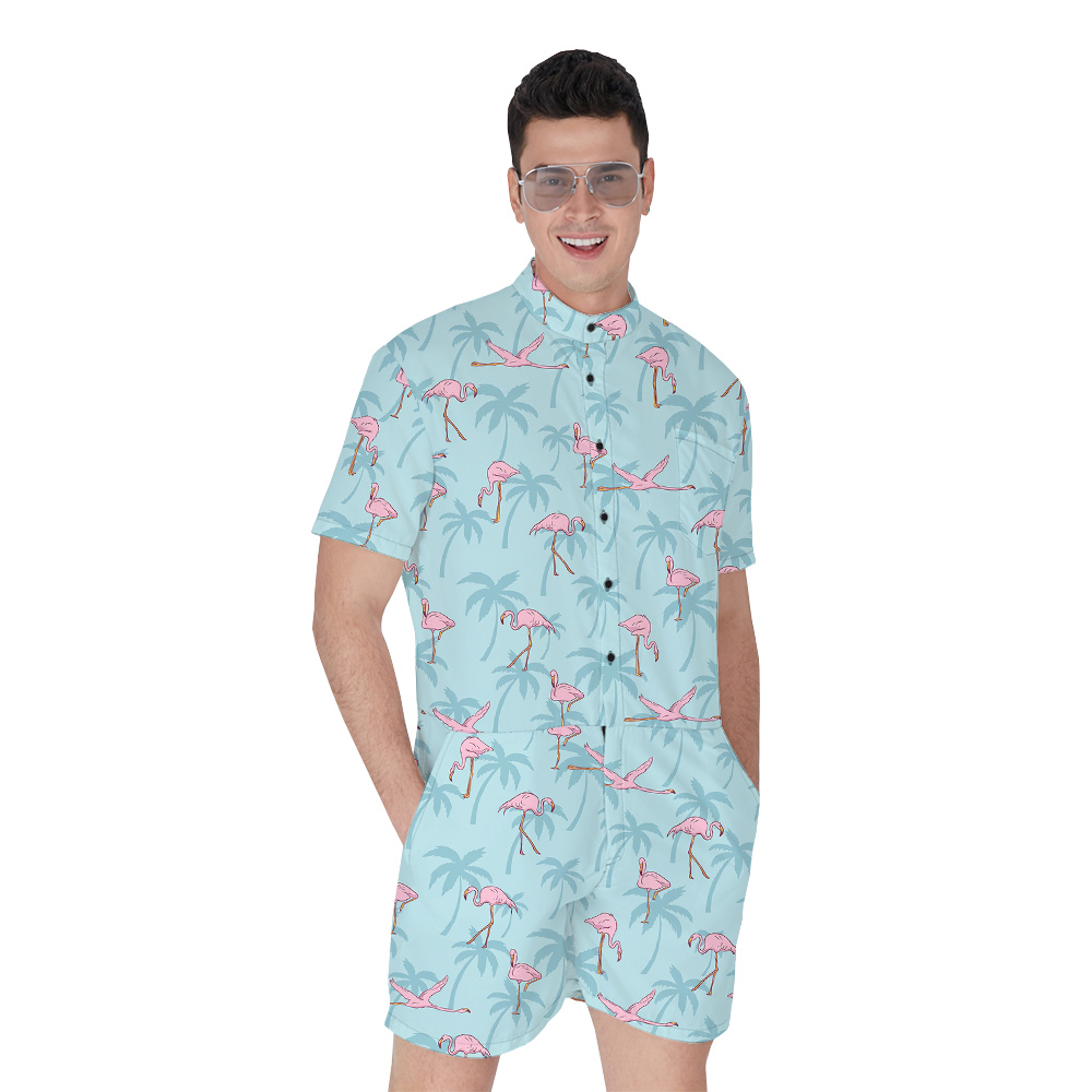 Flying Flamingo Light Blue Hawaiian Romper for Men - variant image 1